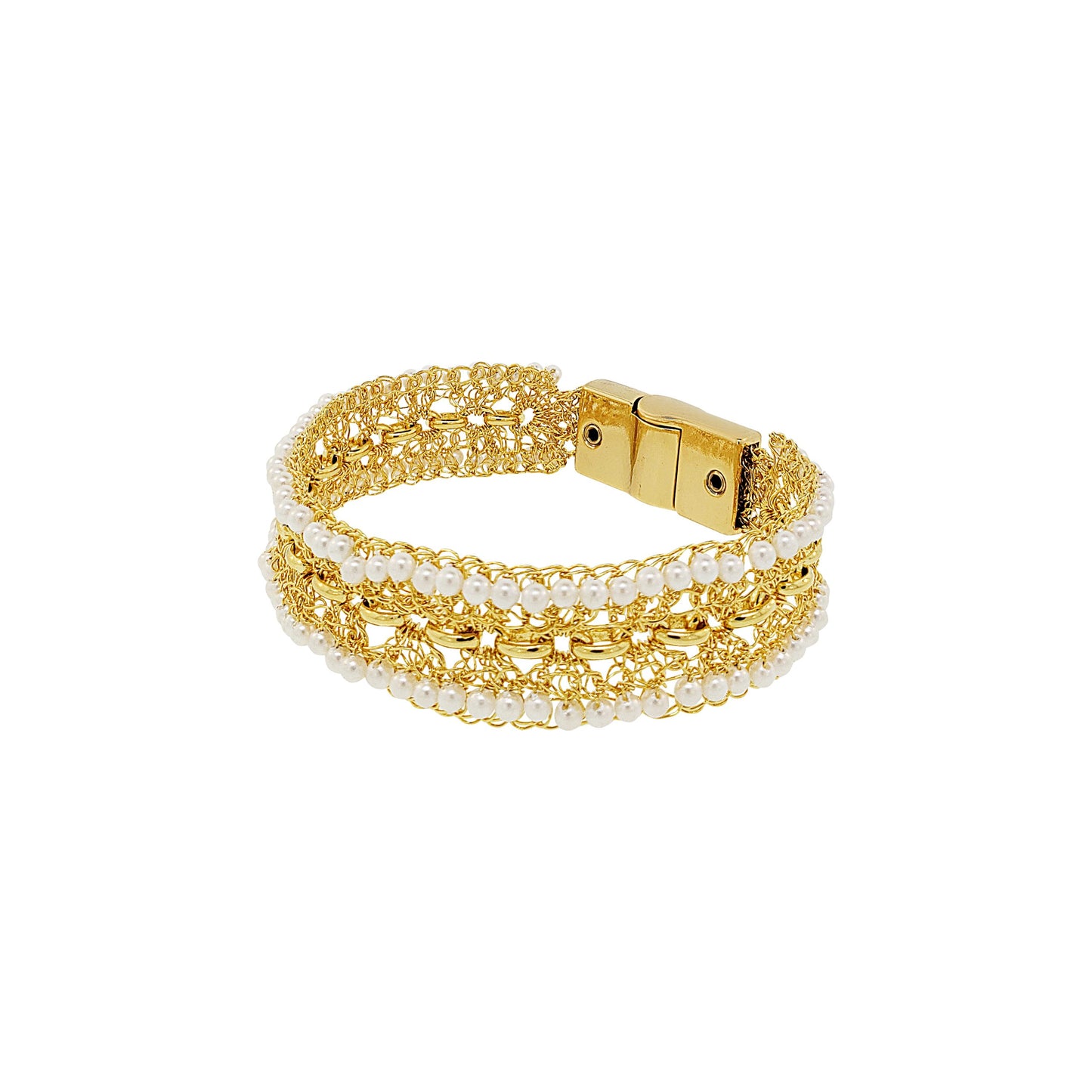 Pearl & Gold Flux Handmade Crochet Bracelet