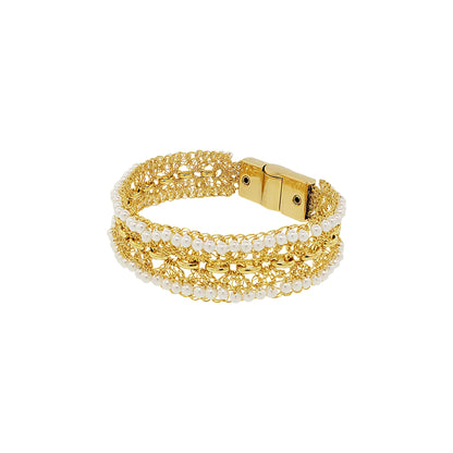Pearl & Gold Flux Handmade Crochet Bracelet