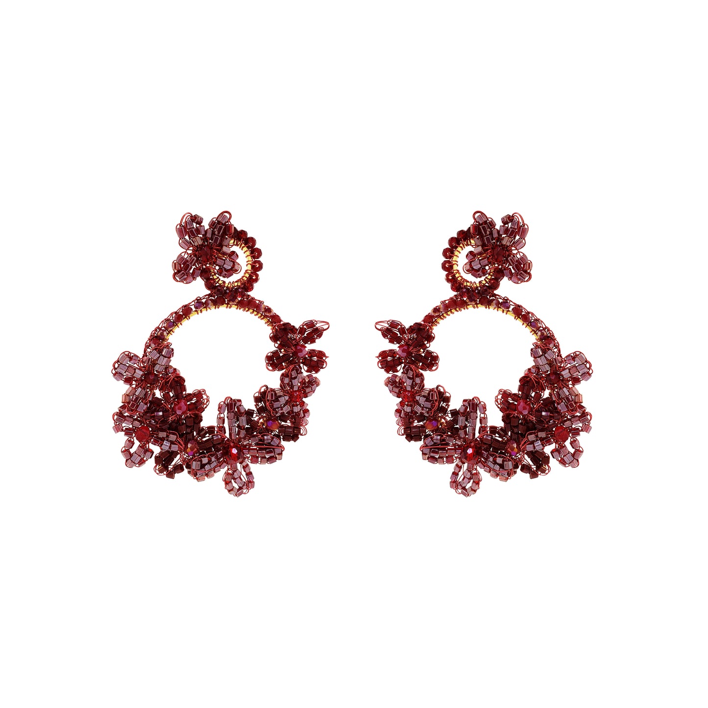 Burgundy Garden Large Handmade Crochet Earrings