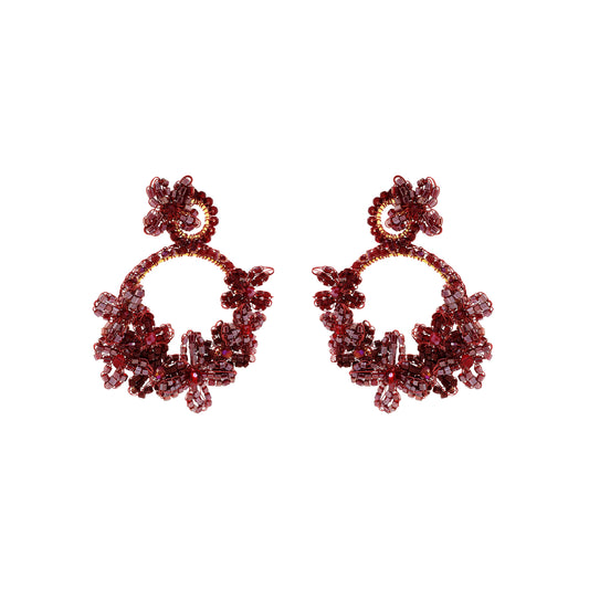 Burgundy Garden Large Handmade Crochet Earrings