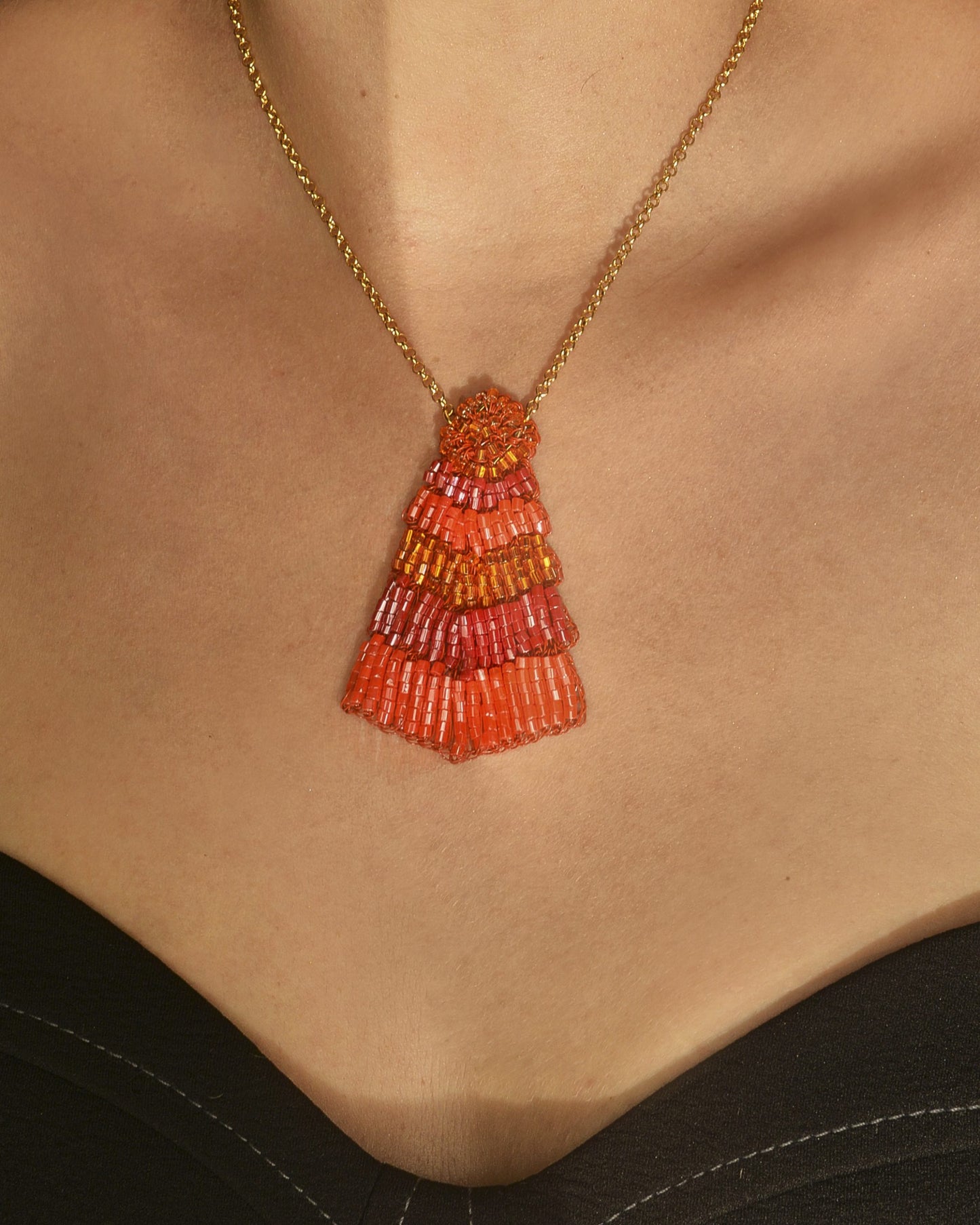 Coral Red Mix Chevron Handmade Crochet Necklace