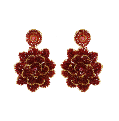 Red & Gold Blossom Handmade Crochet Large Earrings
