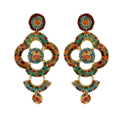 Multicolor Long Quatrefoil Chandelier Handmade Crochet Earrings