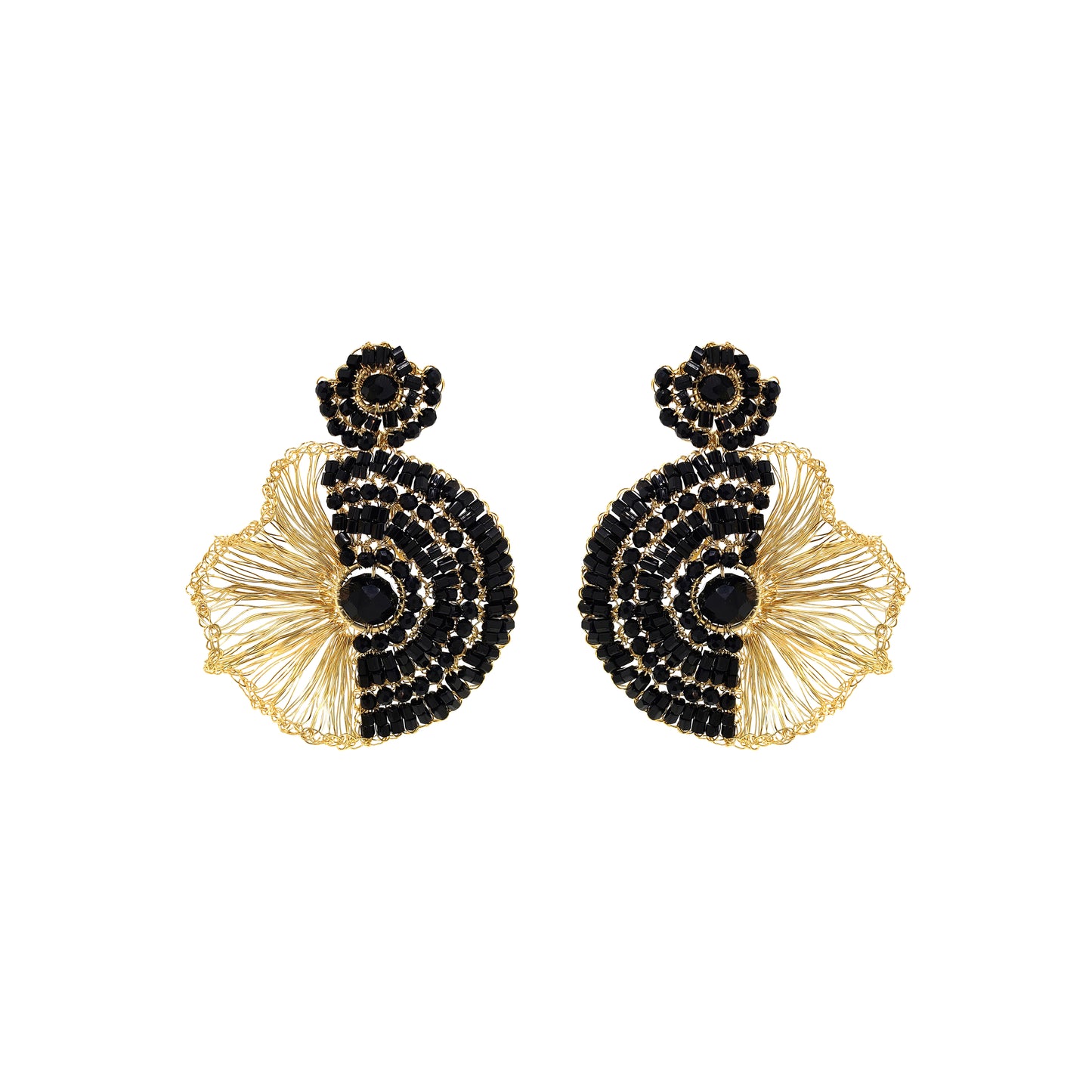 Black & Gold Lia Handmade Crochet Earrings