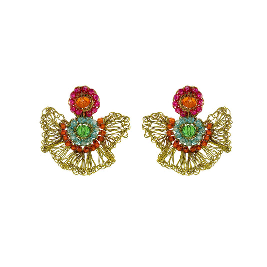 Half-Mandala-Ruffled-Green-Orange-Blue-Pink-Gold-Lia-Mini-Handmade-Crochet-Earrings-18k-gold-filled-wire-hypoallergenic-lightweight-statement-brazilian-soul-collection
