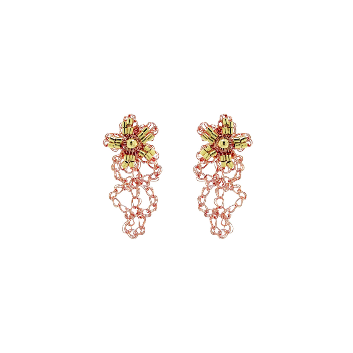 Trio Gold Mix Aster Drop Handmade Crochet Earrings