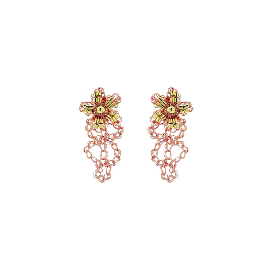 Trio Gold Mix Aster Drop Handmade Crochet Earrings