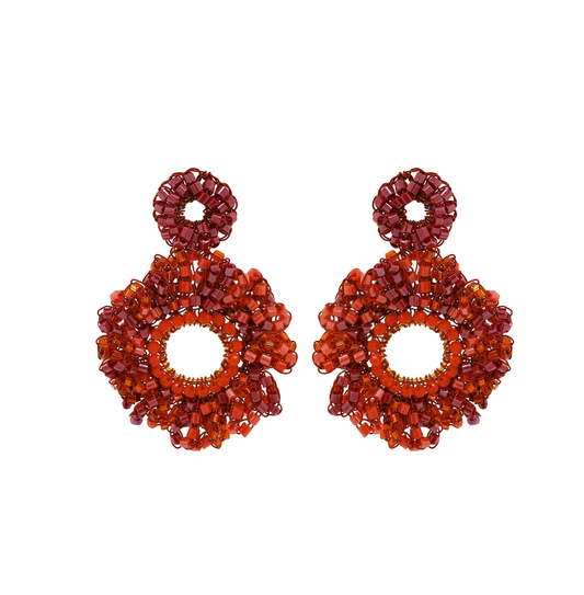 Coral Red Mix Marigold Handmade Crochet Earrings