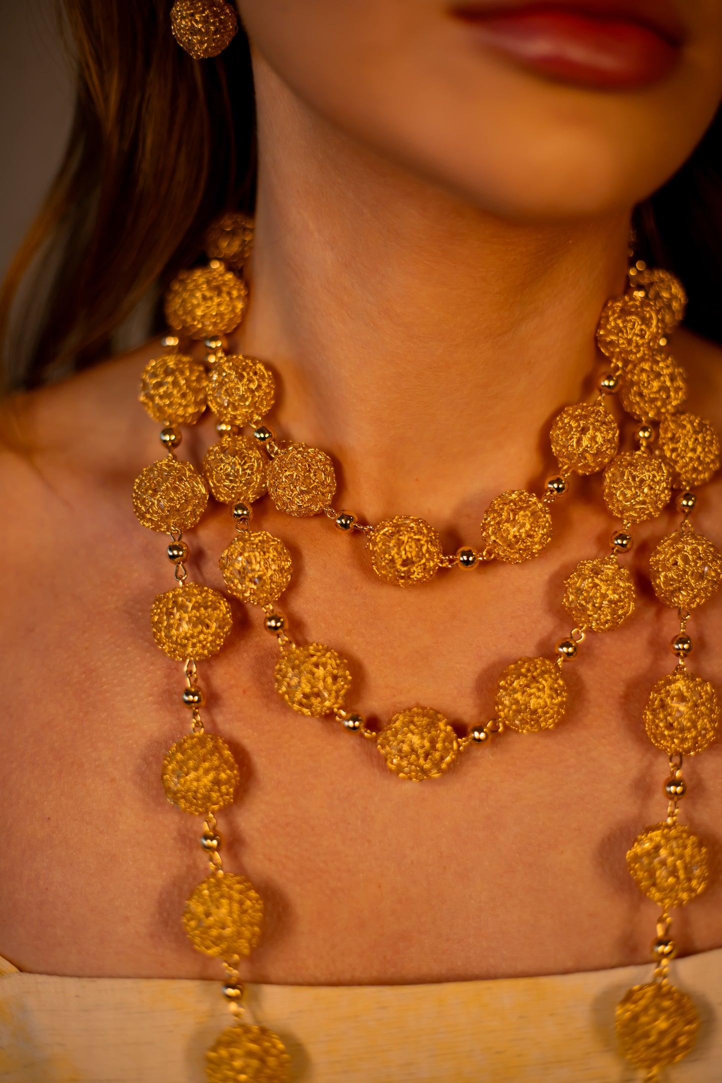All Gold Spheres Handmade Crochet Necklace