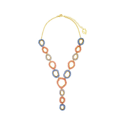 Soft Pink & Blue Mix Halo Cascade Necklace Handmade Crochet Long Necklace