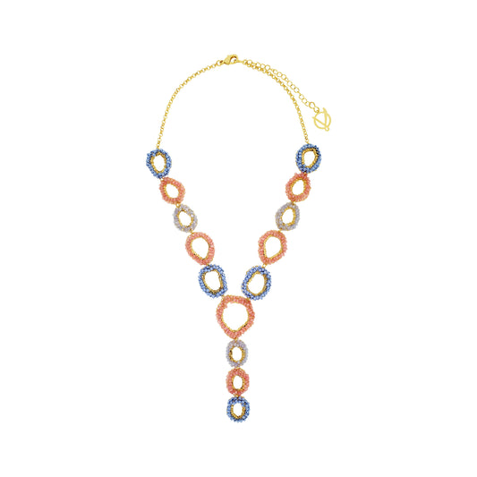 Soft Pink & Blue Mix Halo Cascade Necklace Handmade Crochet Long Necklace