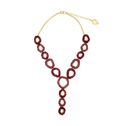 Burgundy Mix Halo Cascade Handmade Crochet Long Necklace