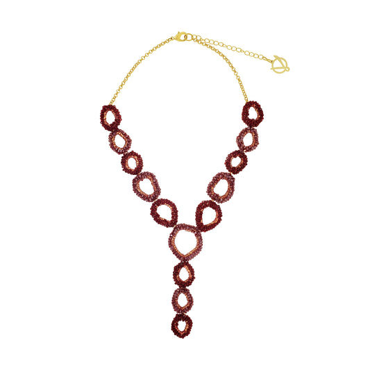 Burgundy Mix Halo Cascade Handmade Crochet Long Necklace