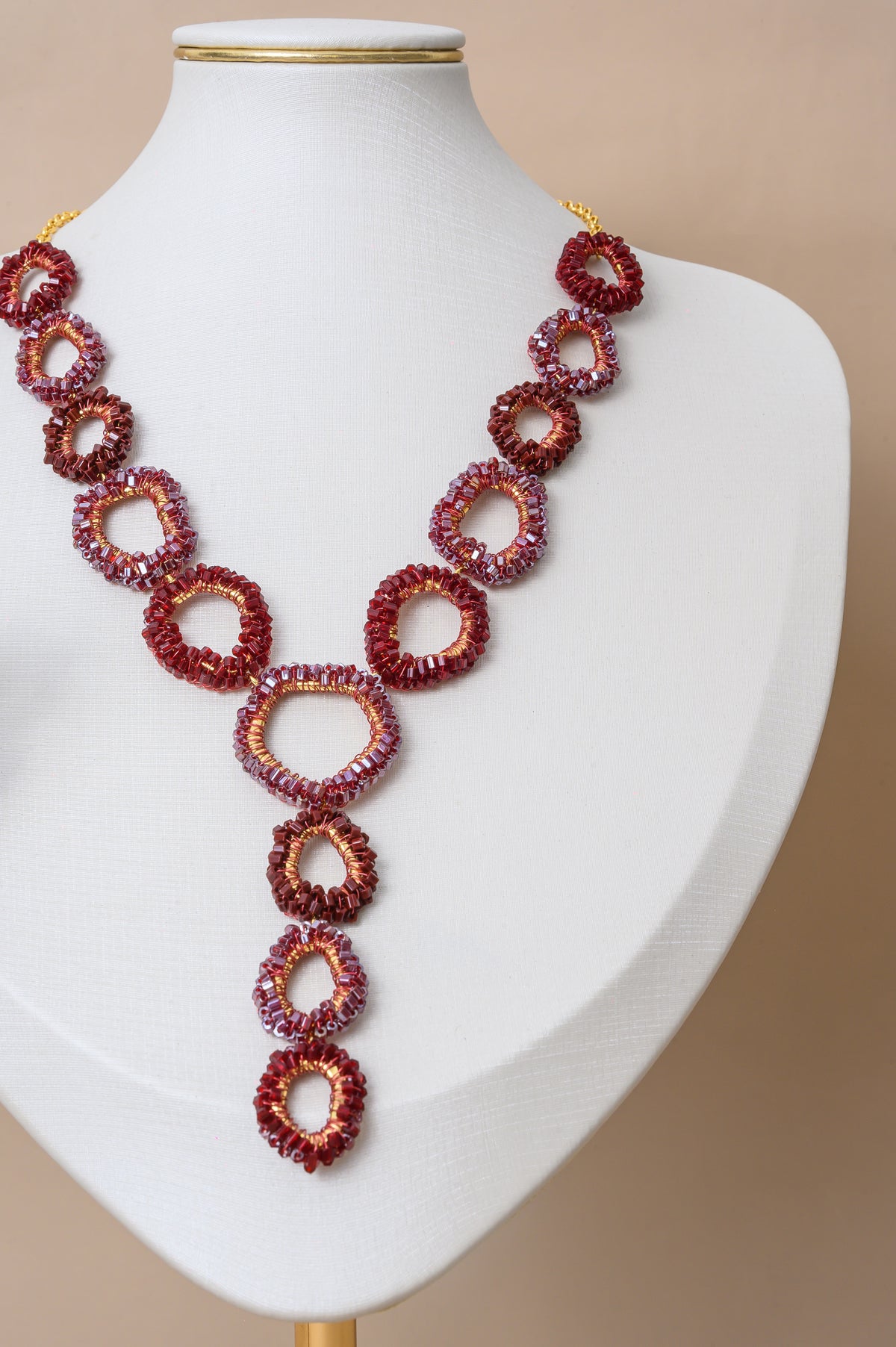 Burgundy Mix Halo Cascade Handmade Crochet Long Necklace