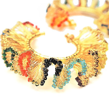 Multi & Gold Rio Maxi Hoops Handmade Crochet Earrings