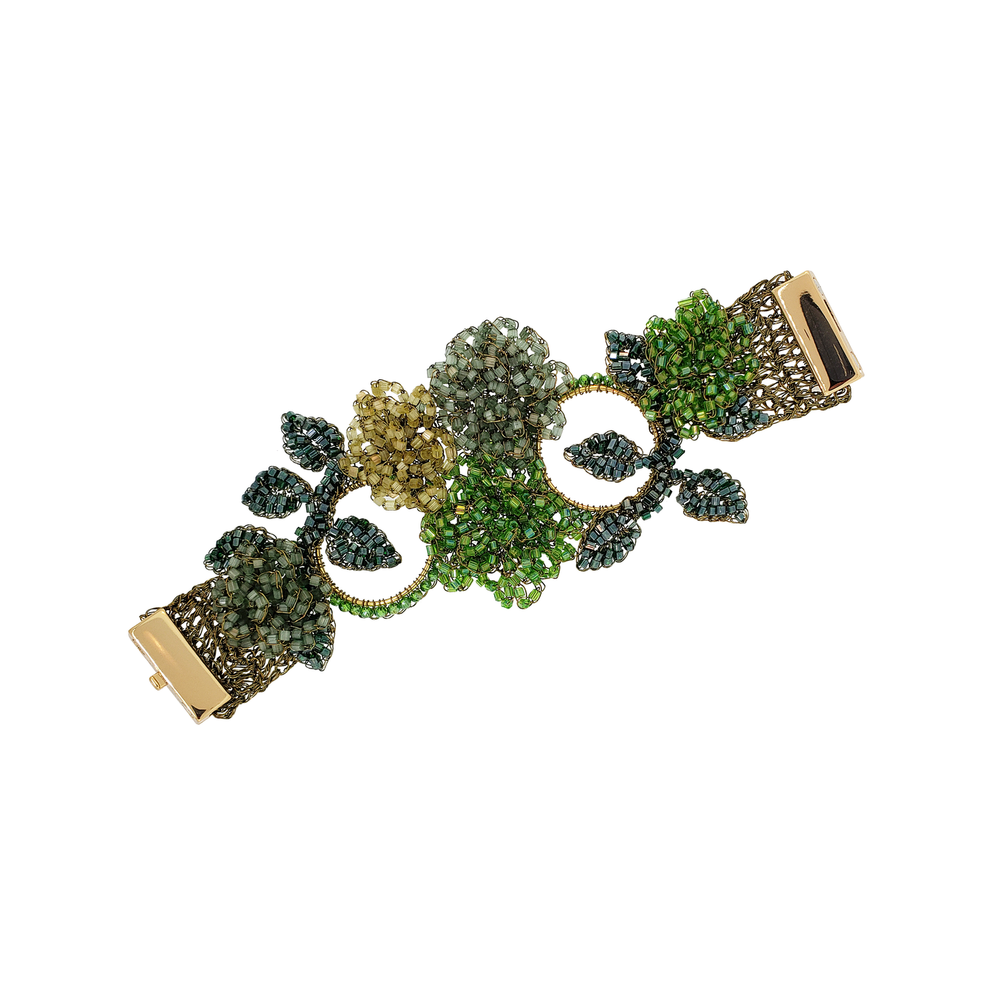 Forest Green Mix Fiori Maxi Handmade Crochet Bracelet