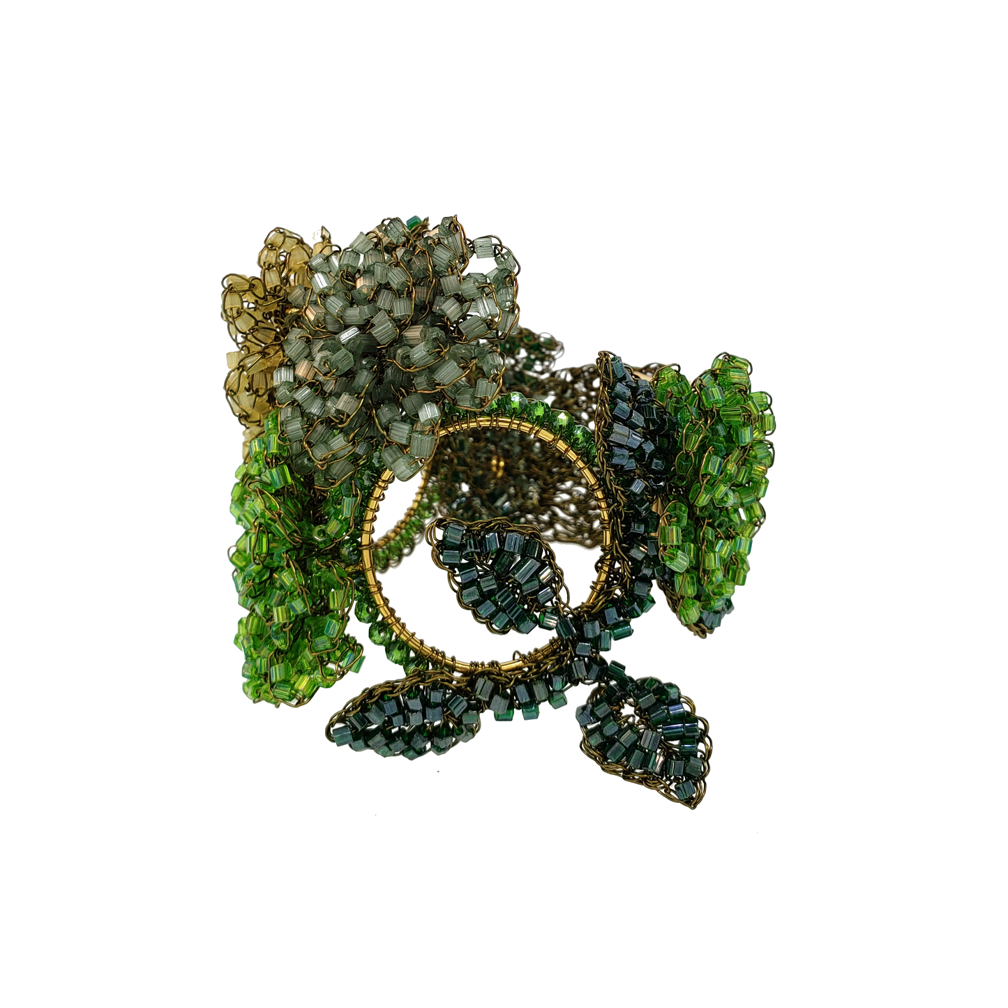 Forest Green Mix Fiori Maxi Handmade Crochet Bracelet