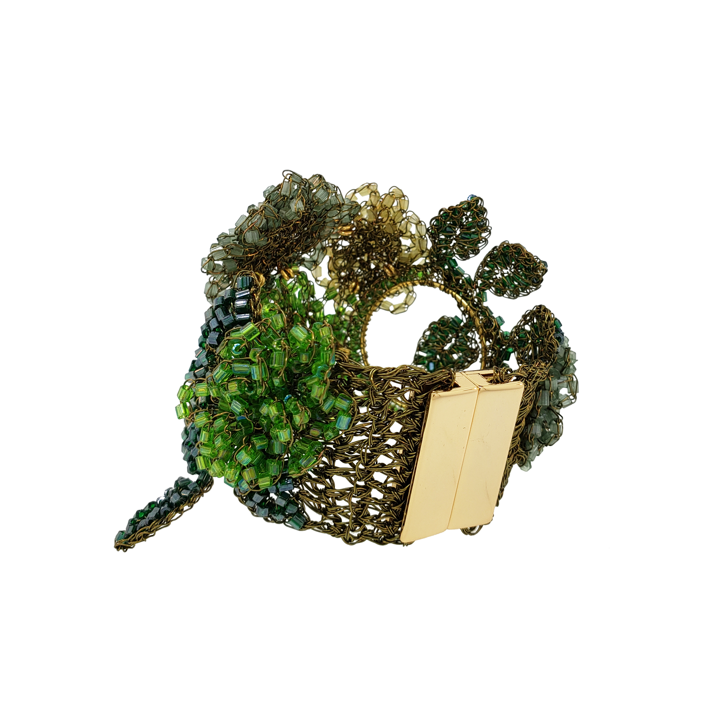 Forest Green Mix Fiori Maxi Handmade Crochet Bracelet