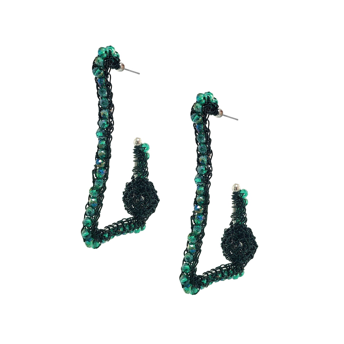 Moss Green Trapeza Dome Hoops Handmade Crochet Earrings