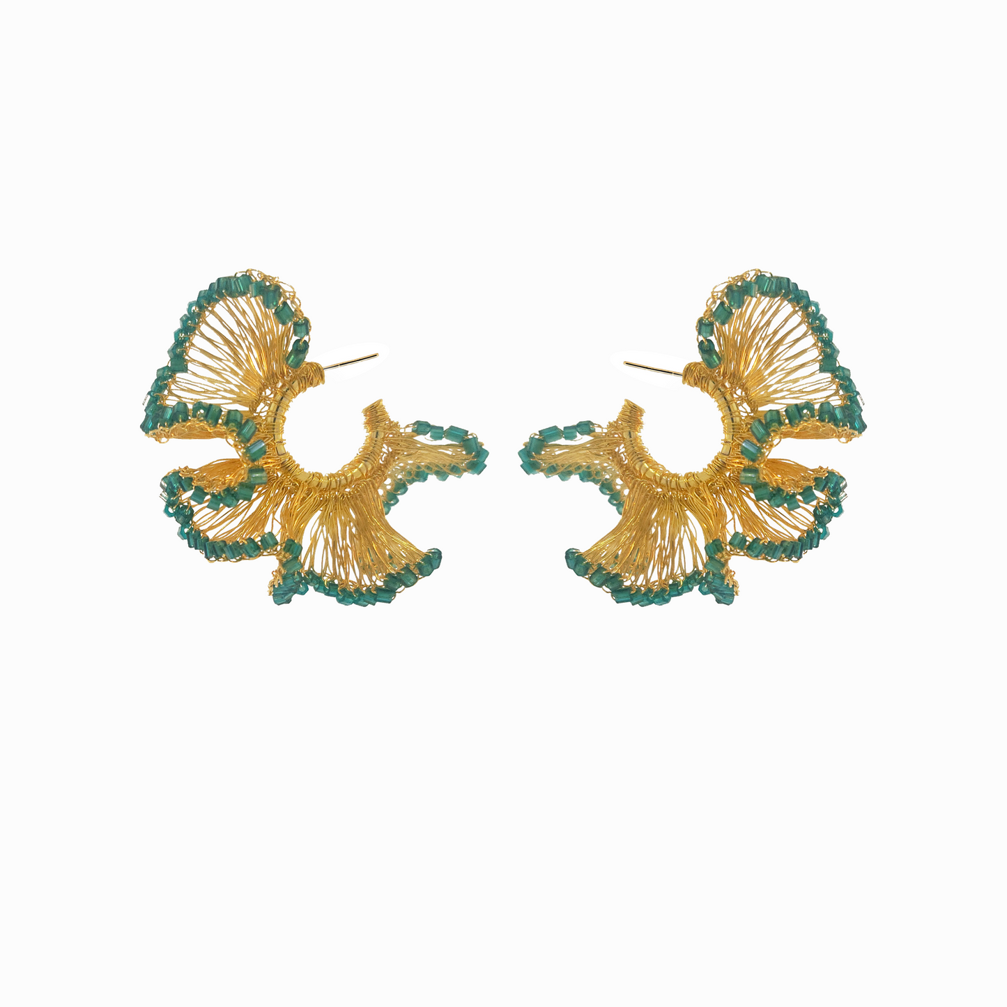 Emerald Green & Gold Rio Hoops Handmade Crochet Earrings