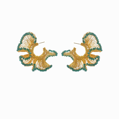 Emerald Green & Gold Rio Hoops Handmade Crochet Earrings