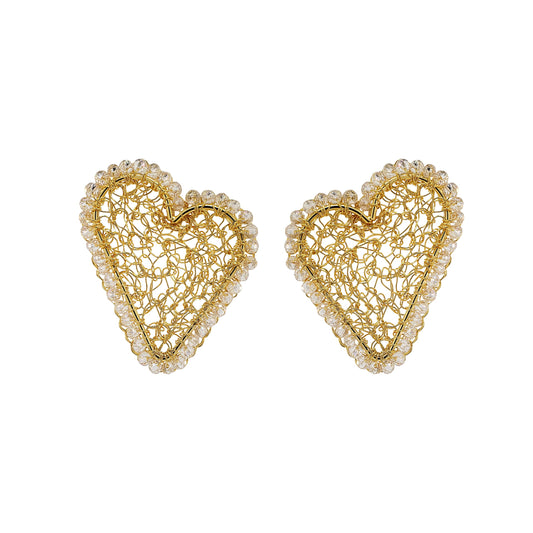 Clear & Gold Amour Mesh Posts Handmade Crochet Earrings