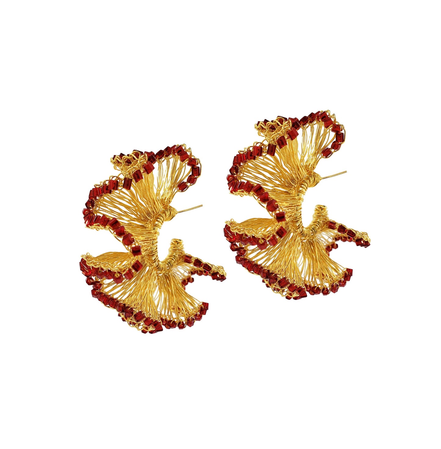 Red & Gold Rio Hoops Handmade Crochet Earrings
