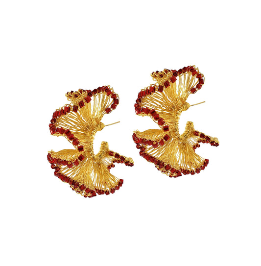 Red & Gold Rio Hoops Handmade Crochet Earrings