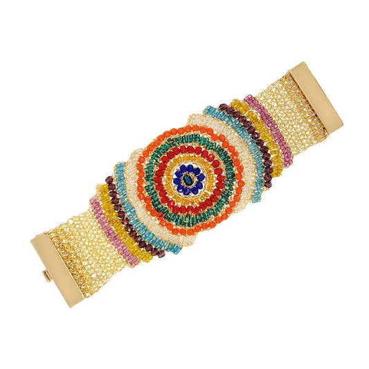 Multicolor & Gold Dahlia Maxi Handmade Crochet Bracelet