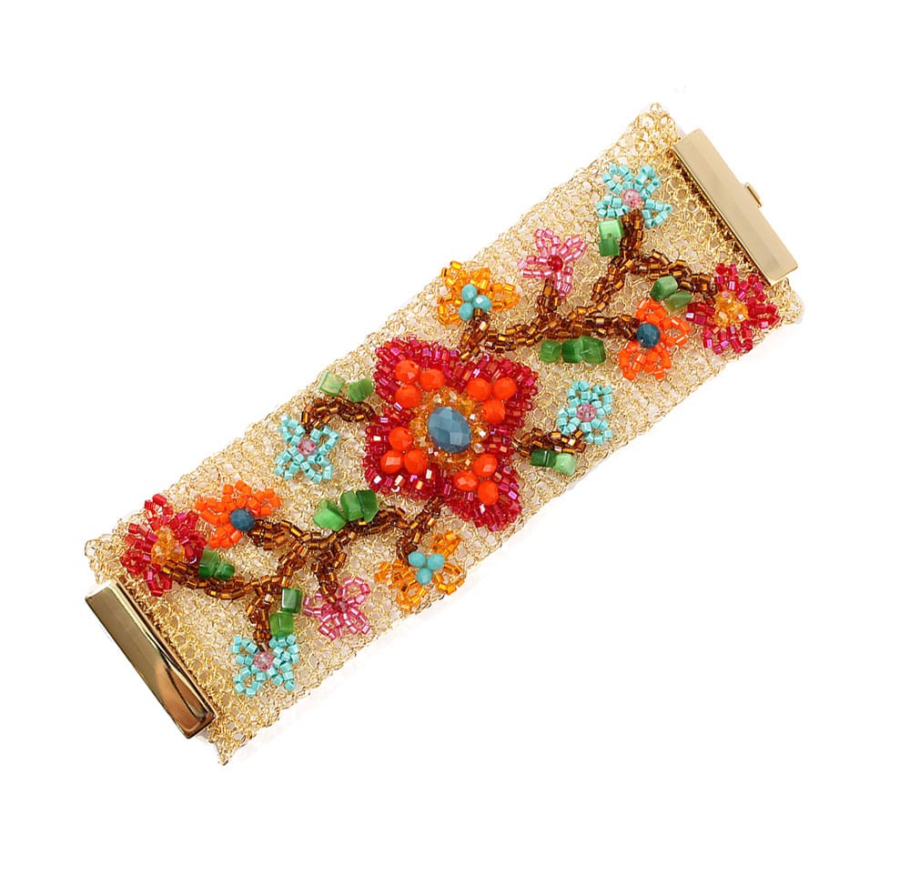 Multicolor & Gold Garden Maxi Handmade Embroidered Crochet Bracelet