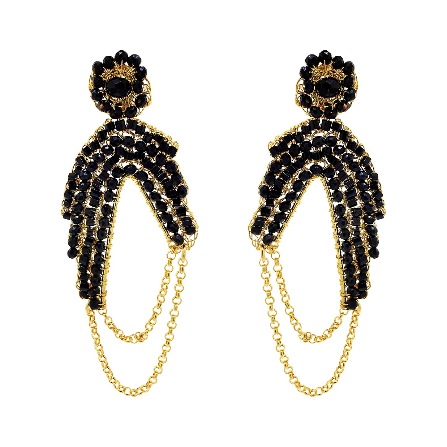 Black & Gold Freya Maxi Handmade Crochet Earrings