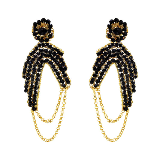 Black & Gold Freya Maxi Handmade Crochet Earrings