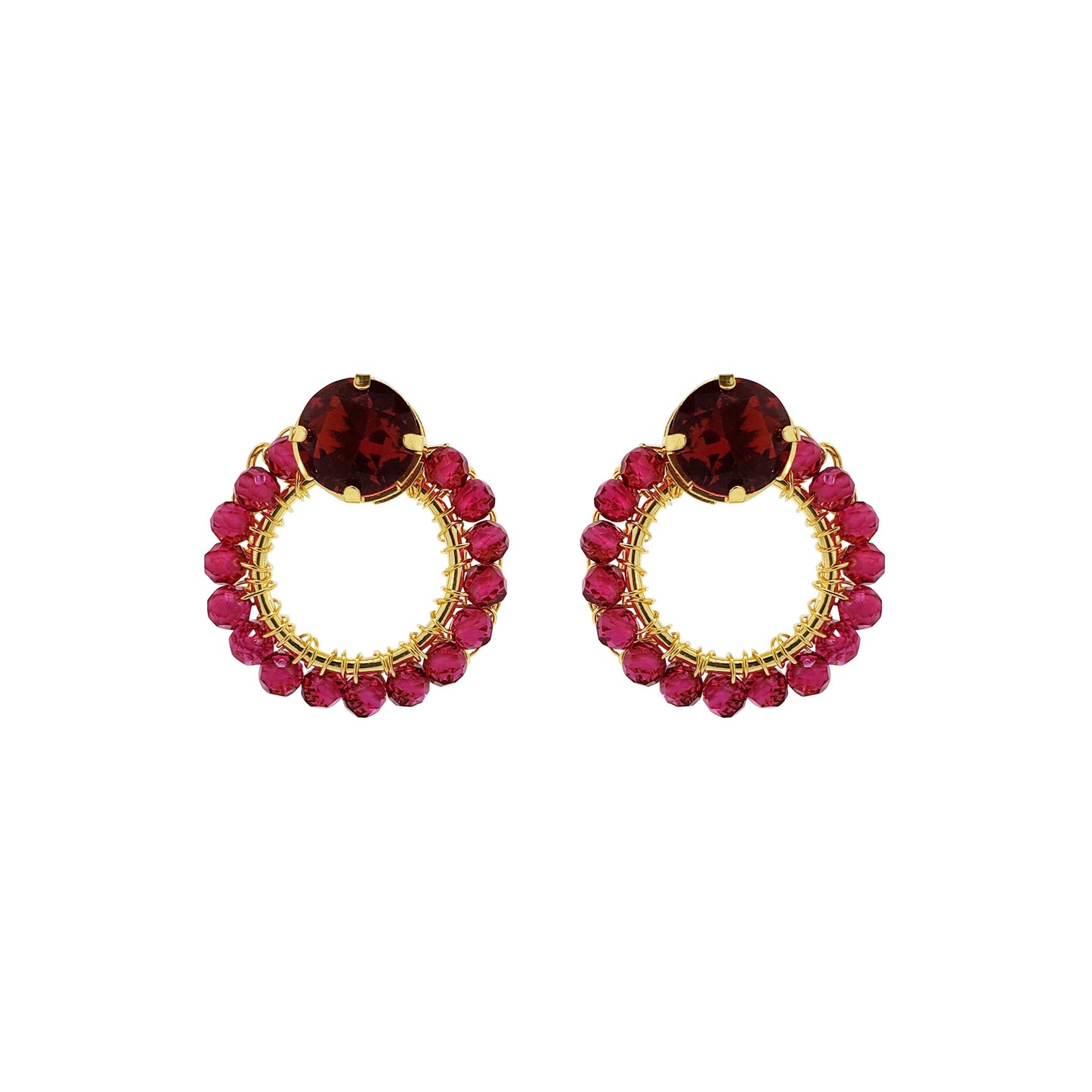 Ruby Red & Gold Lena Mini Post Handmade Crochet Earrings