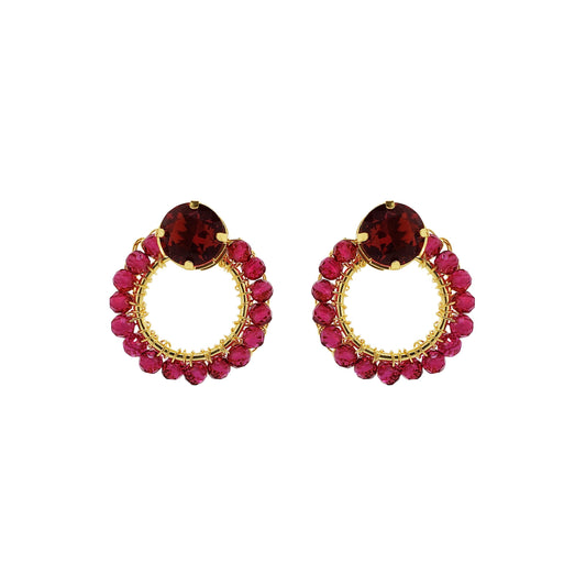 Ruby Red & Gold Lena Mini Post Handmade Crochet Earrings