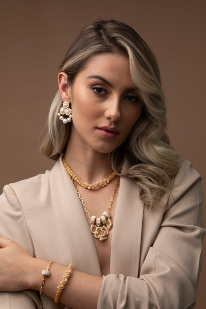 Pearl & Gold High Rolller Handmade Crochet Bracelet