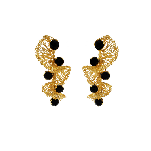 Ruffled Prism Black Handmade Crochet Earrings