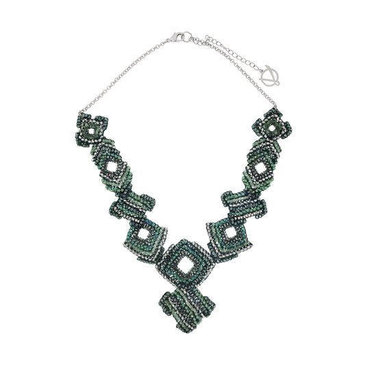 Moss Green Mix Puzzle Maxi Handmade Crochet Necklace