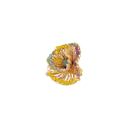 Pastel Mix & Gold Gaia Floral Handmade Crochet Ring