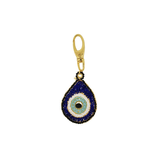Blues & Gold Evil Eye Key Chain Handmade Crochet Accessory