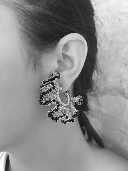 Solid White & Gold Rio Hoops Handmade Crochet Earrings