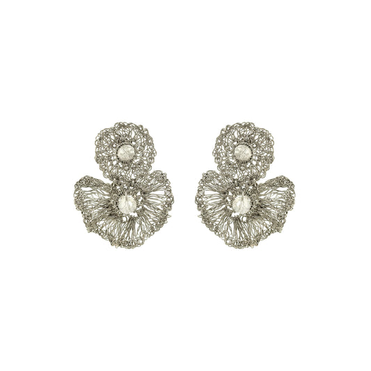 Clear & Silver Shells Dangle Handmade Crochet Earrings