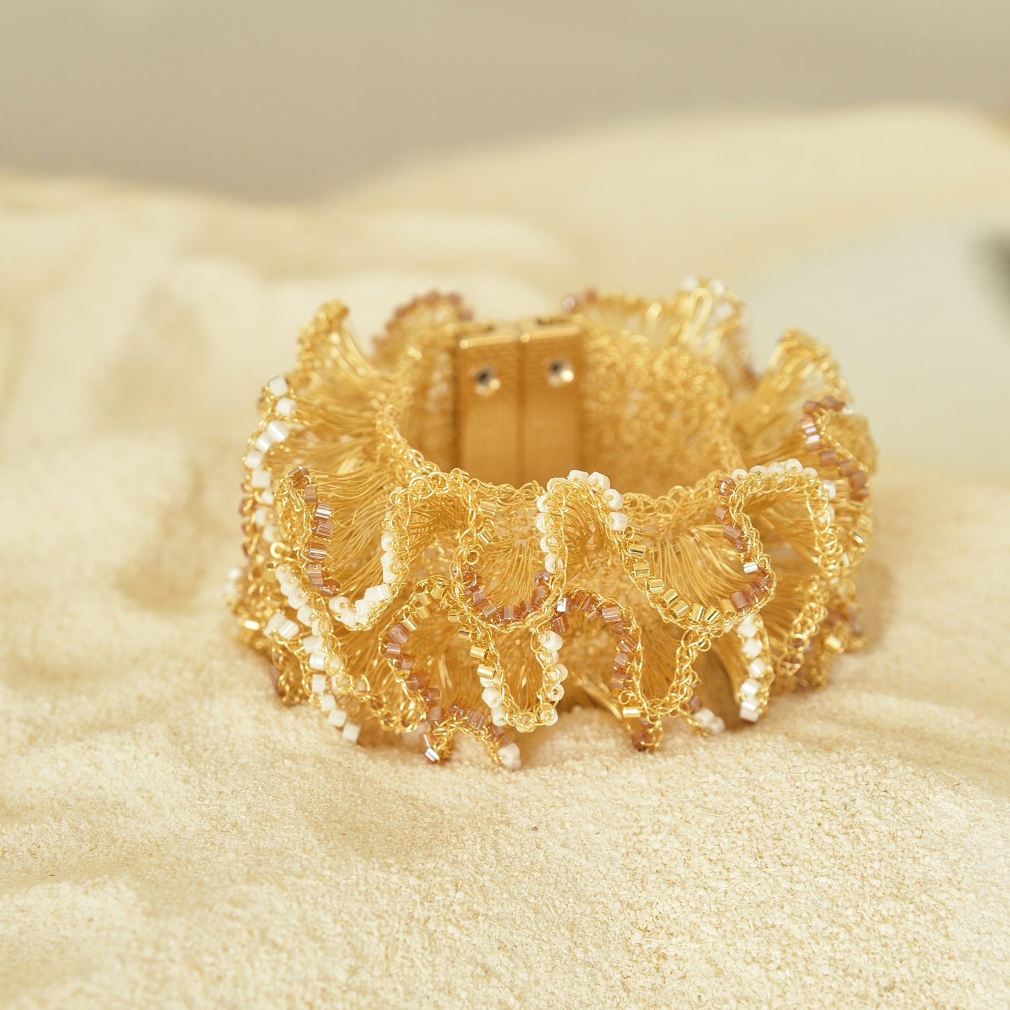 Golden Mix Rio Handmade Ruffled Crochet Bracelet