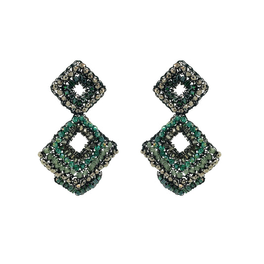 Moss Green Mix Tiles Dangle Handmade Crochet Earrings