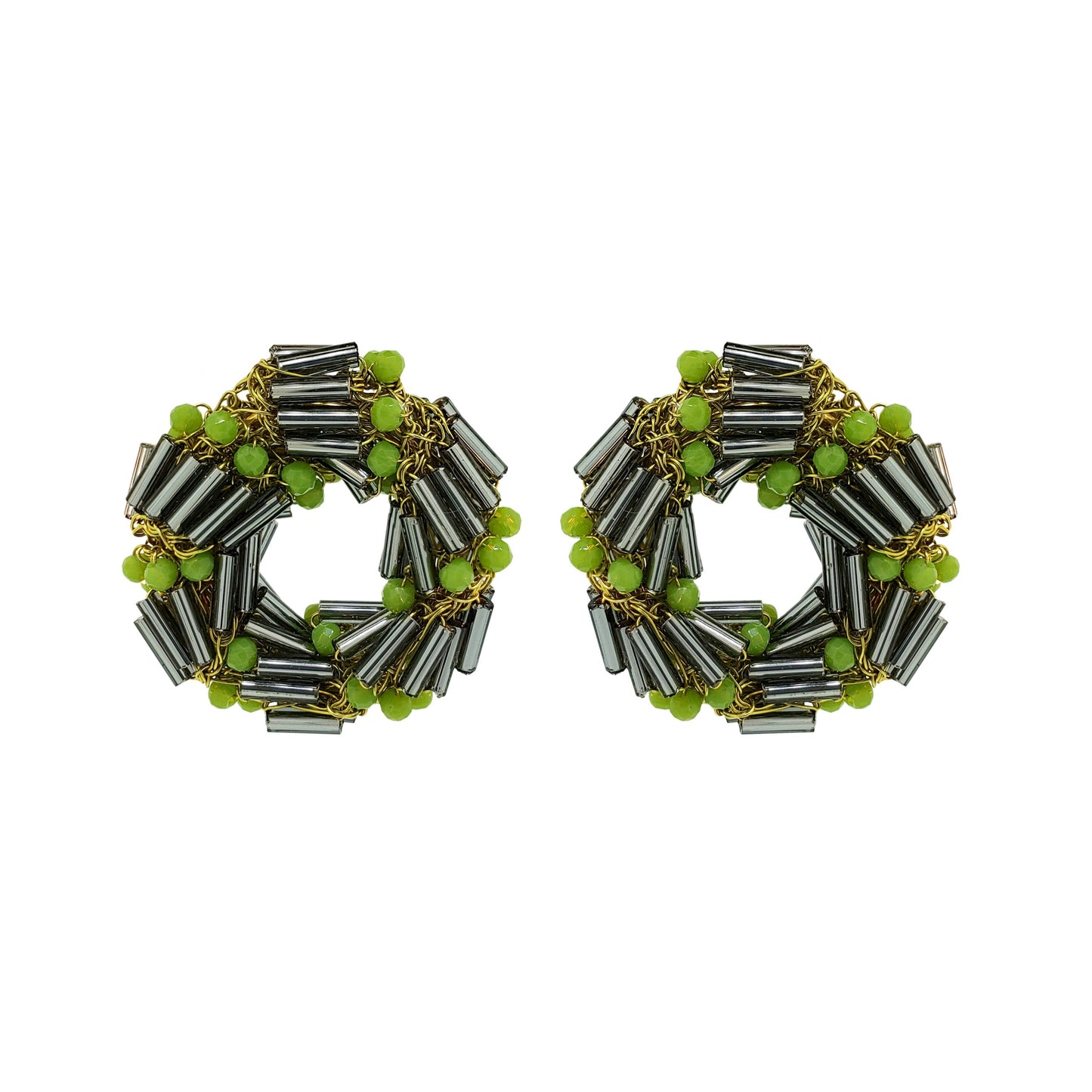 Neon Green Mix Helix Post Handmade Crochet Earrings