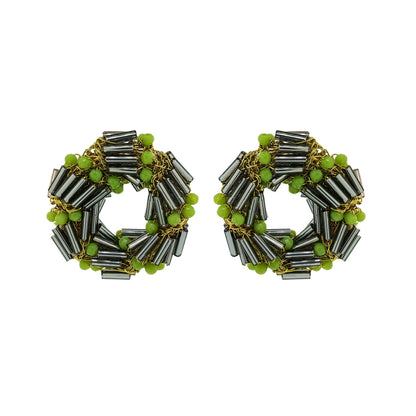 Neon Green Mix Helix Post Handmade Crochet Earrings