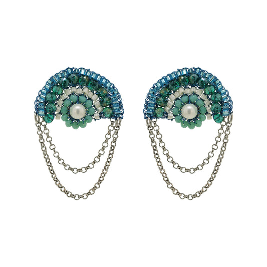 Ocean Blue Mix Freya Round Posts Handmade Crochet Earrings