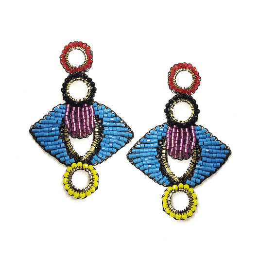 Dark Multi Modern Geometric Dangle Handmade Crochet Earrings