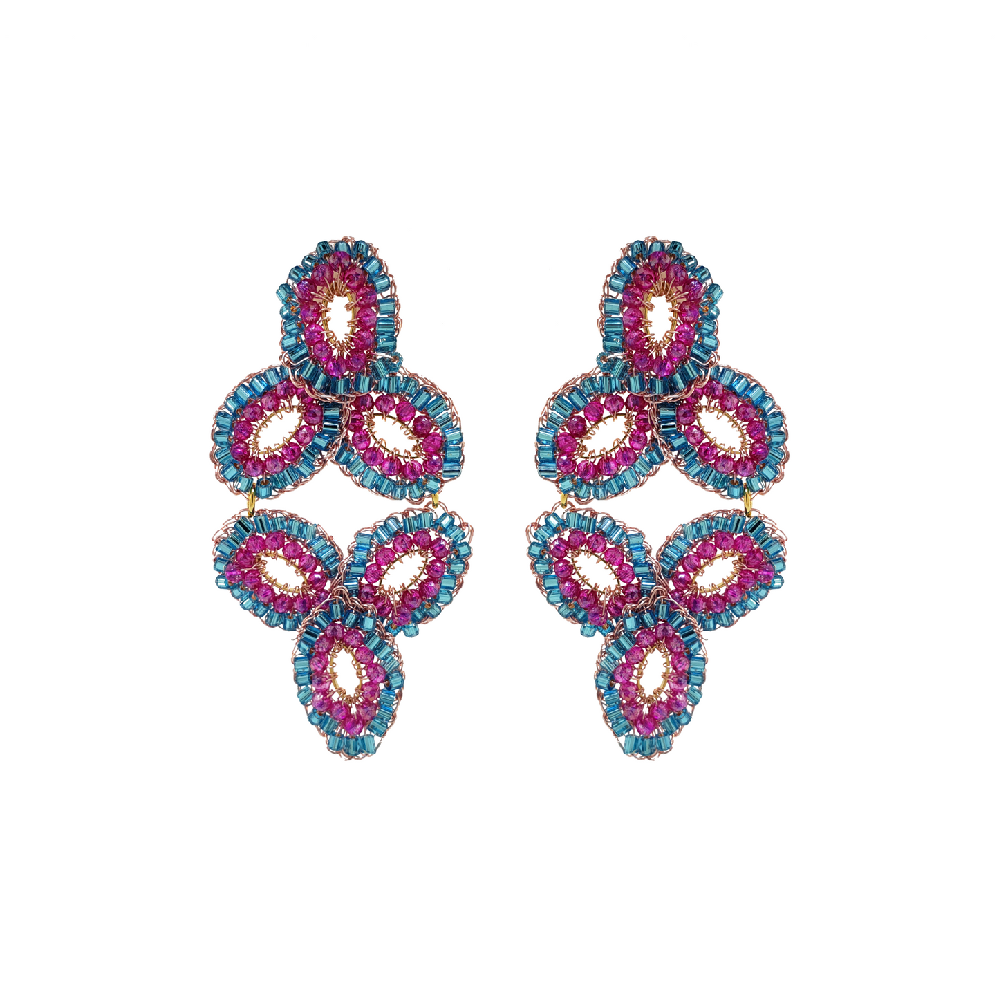 Pink and Blue Mix Ada Handmade Crochet Earrings
