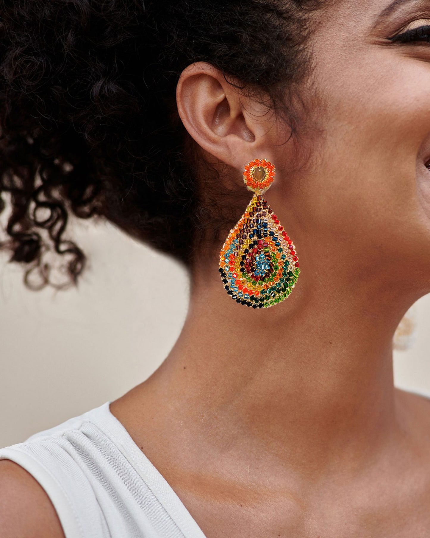 Multicolor & Gold Aria Handmade Crochet Earrings