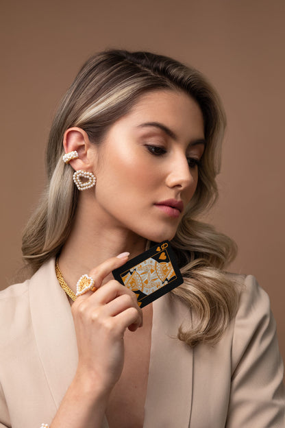 Pearl & Gold Queen's Heart Mini Posts Handmade Crochet Earrings